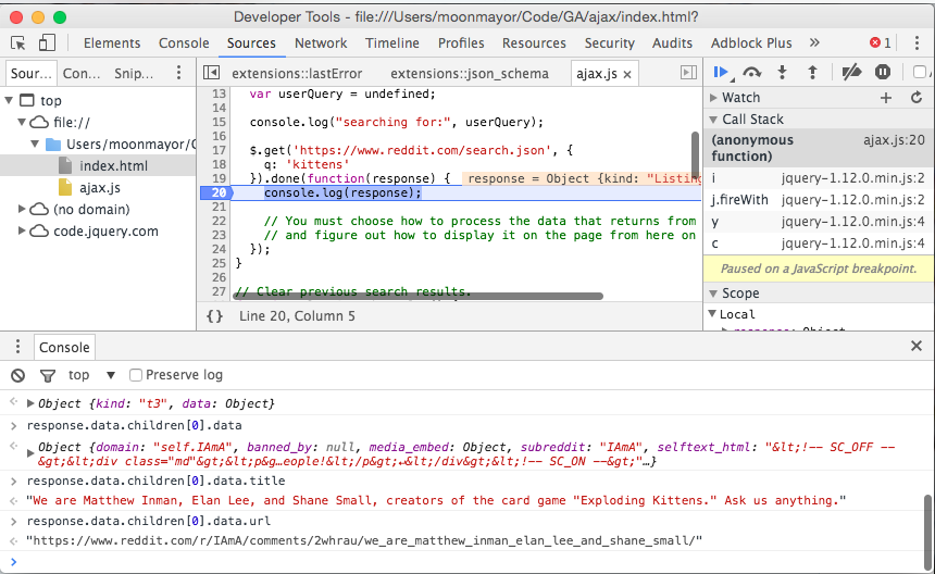 debugging view
